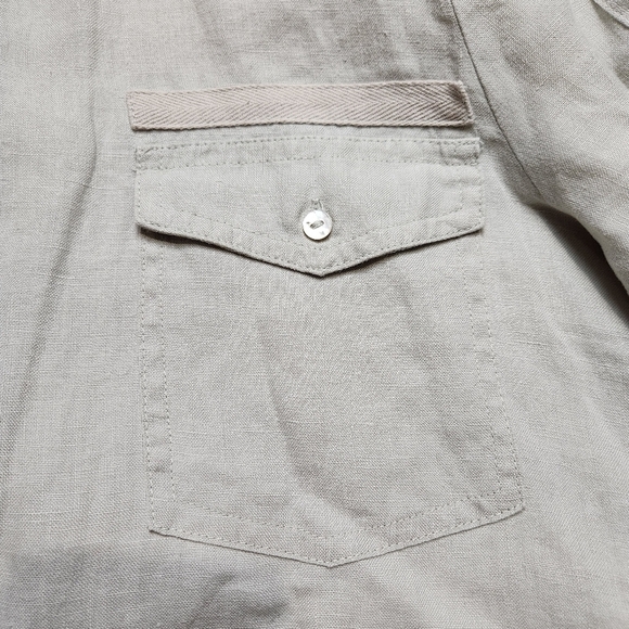 Shirt Dress Mini 100% Linen safari inspired Tan color Buttons Size S EFFETI MODA - Picture 6 of 13